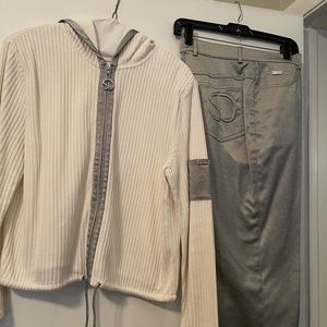 St. John Sport silver pants and zip-front top